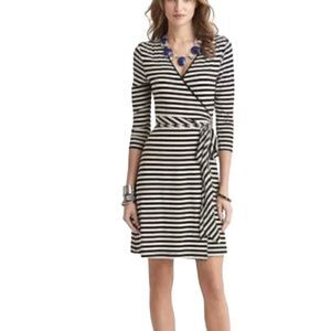 Banana Republic black and cream long sleeve striped wrap dress size S